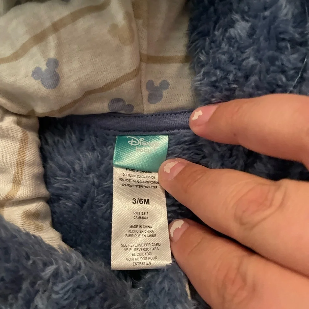 Disney Cozy Mickey Mouse Blue hooded footie size 3/6M-NWOT